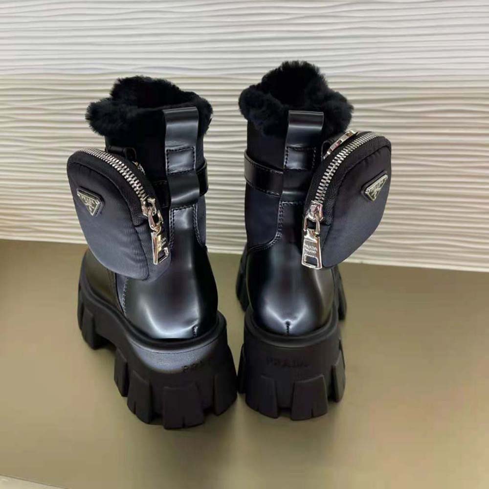 Prada Women Monolith Leather and Nylon Biker Boots-Black - image 6