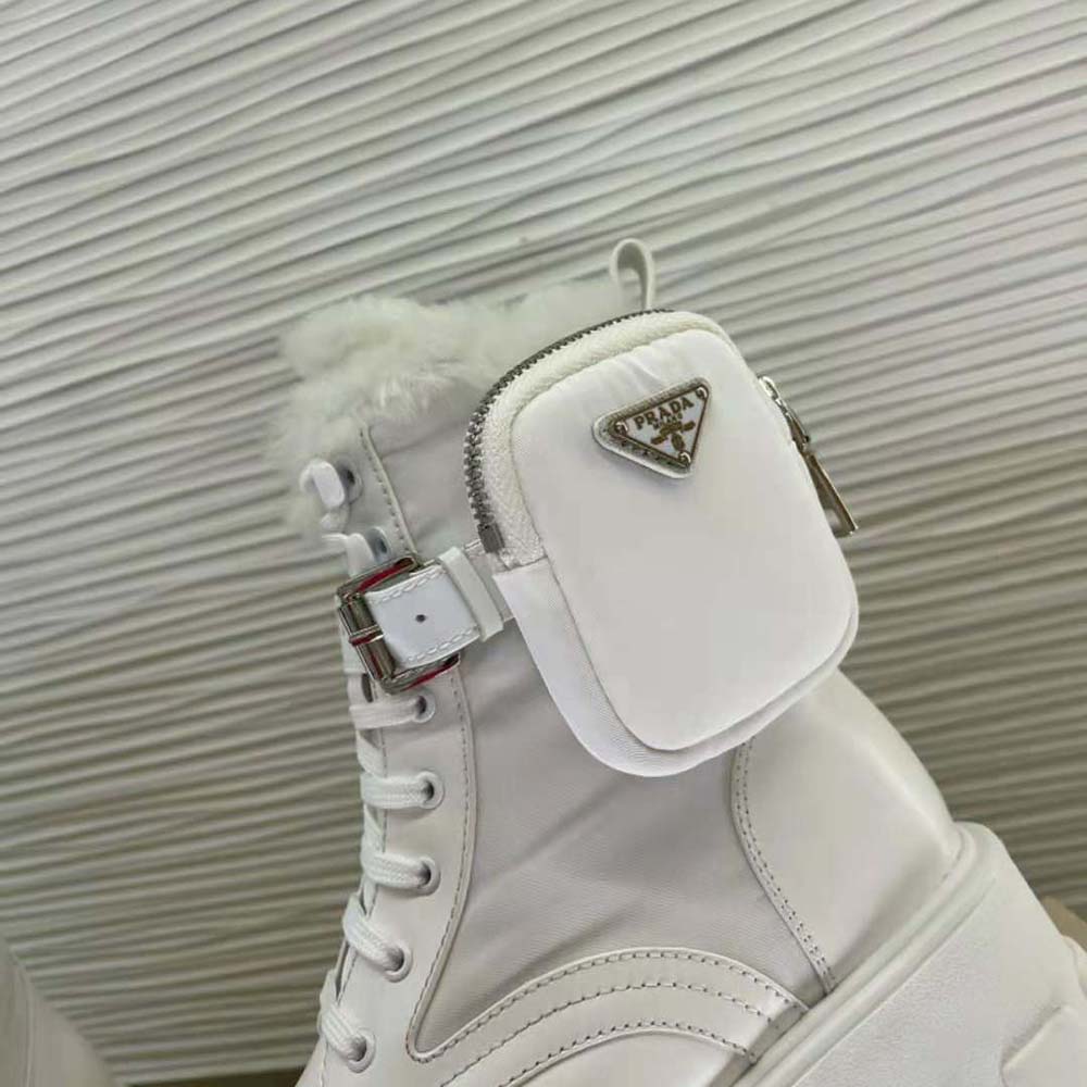 Prada Women Monolith Leather and Nylon Biker Boots-White - image 8