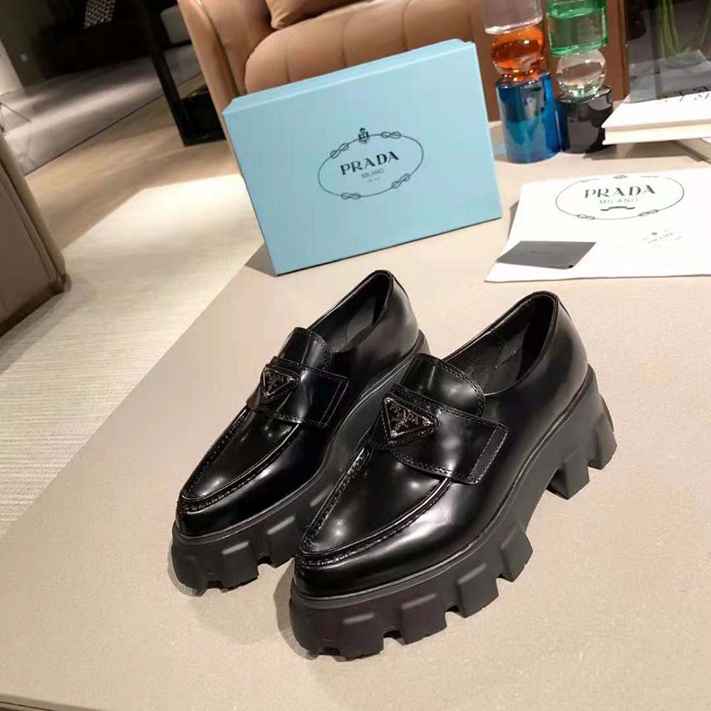 Prada Women Monolith Pointy Brushed Leather Loafer - image 4