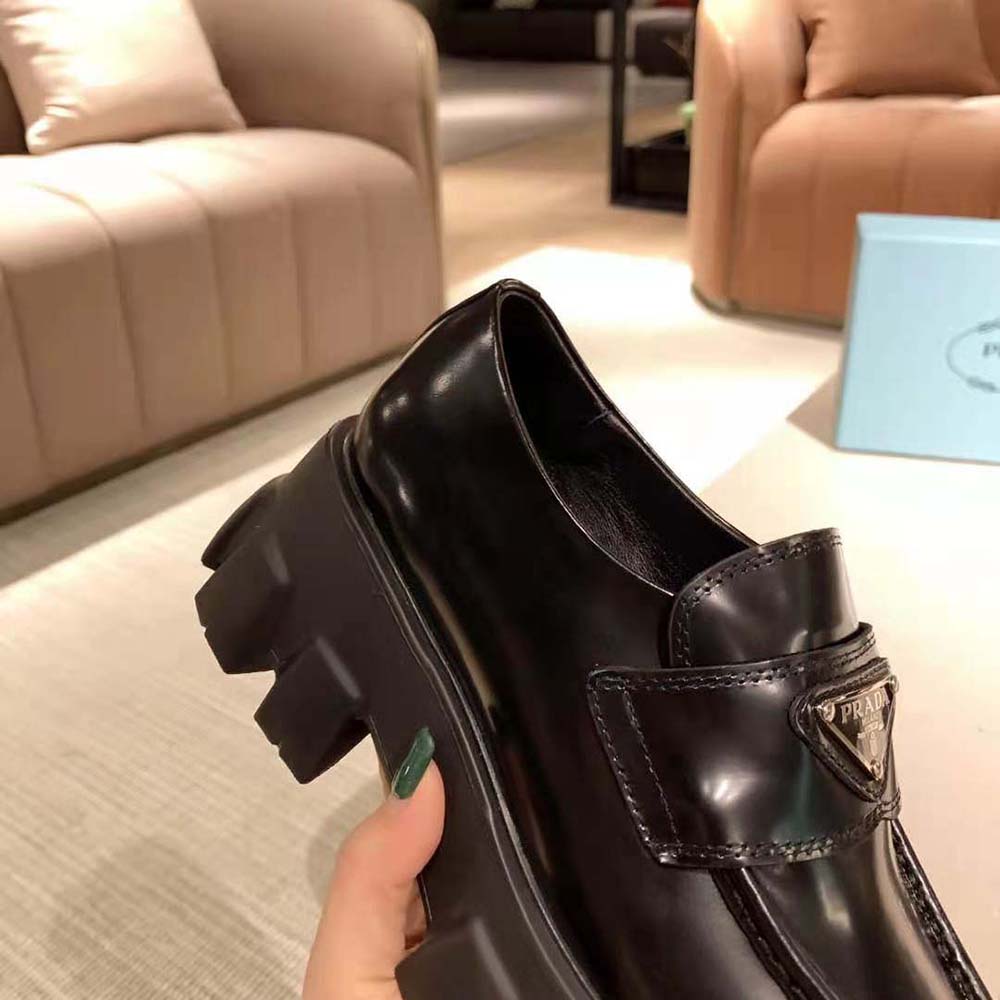 Prada Women Monolith Pointy Brushed Leather Loafer - image 7