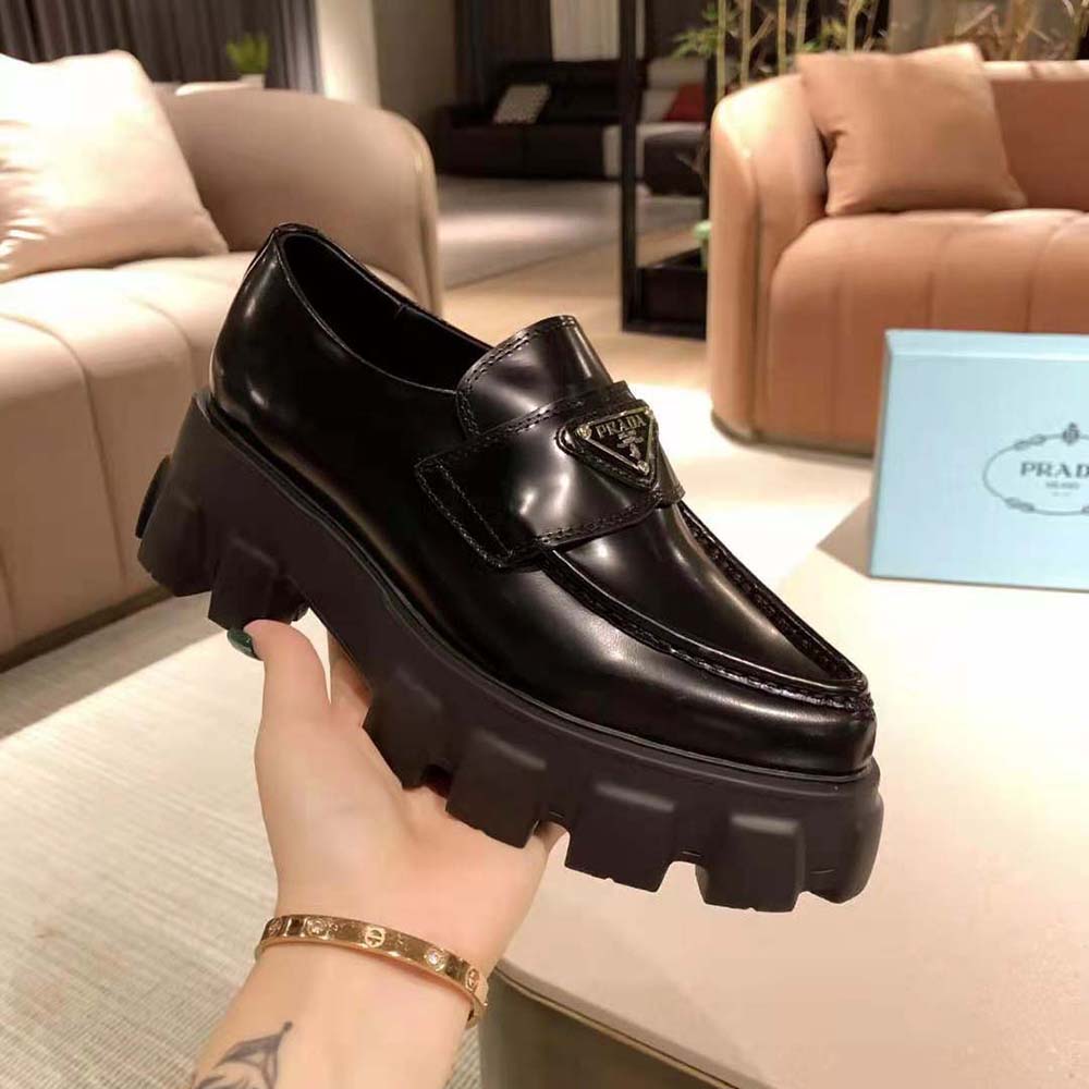 Prada Women Monolith Pointy Brushed Leather Loafer - image 5