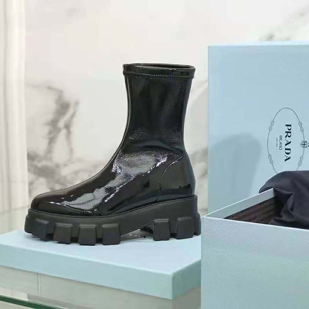 Prada Women Monolith Pointy Technical Patent Leather Booties - image 4