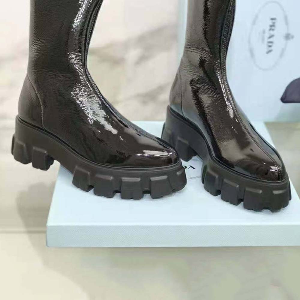 Prada Women Monolith Pointy Technical Patent Leather Booties - image 5