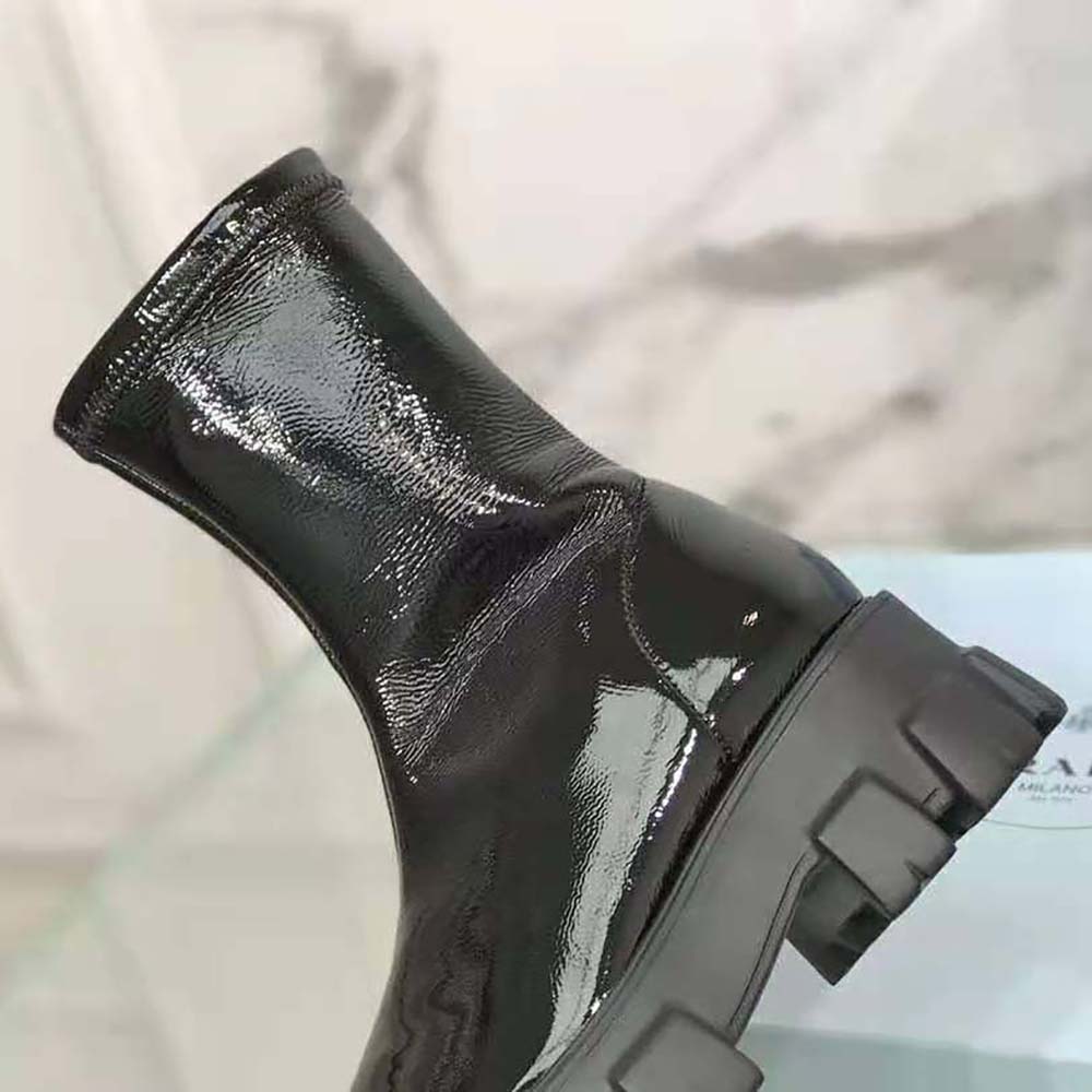 Prada Women Monolith Pointy Technical Patent Leather Booties - image 6