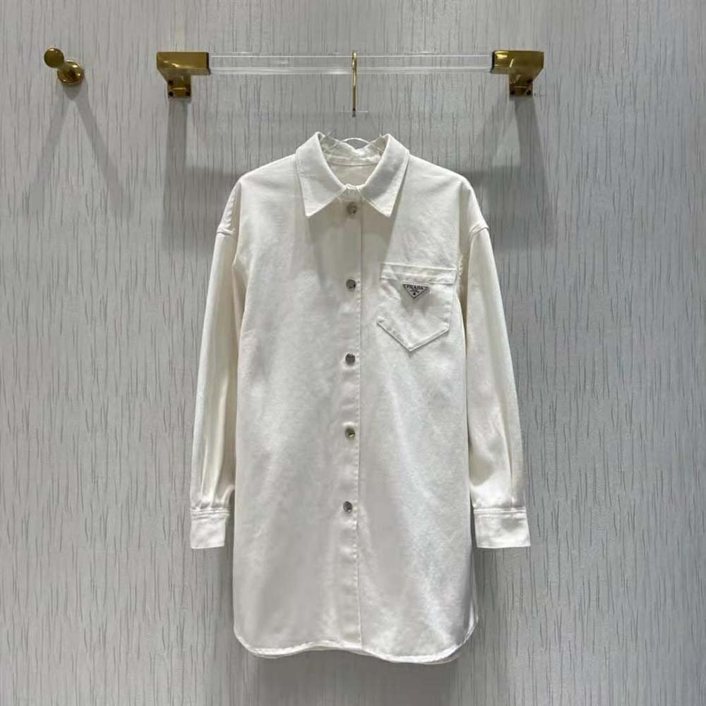 Prada Women Oversized Organic Denim Shirt-White - image 2