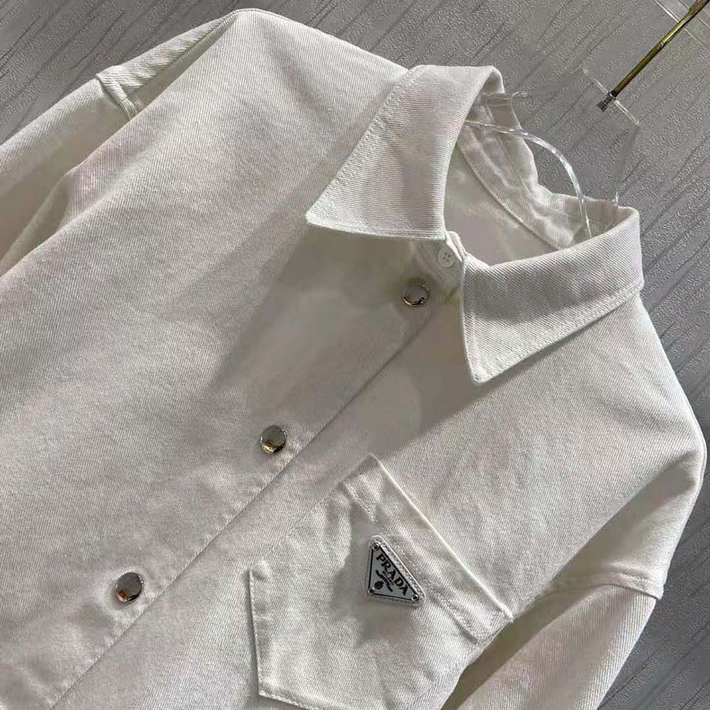 Prada Women Oversized Organic Denim Shirt-White - image 4