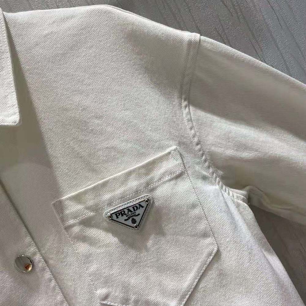 Prada Women Oversized Organic Denim Shirt-White - image 6