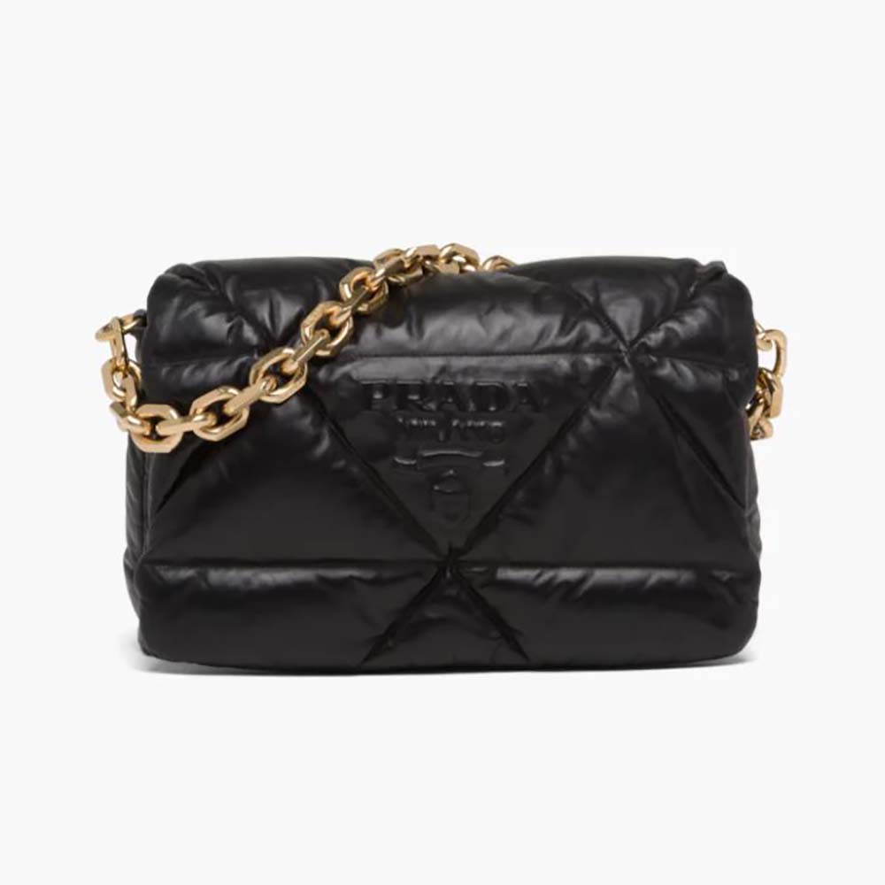 Front view of Prada Women Padded Nappa Leather Shoulder Bag-Black