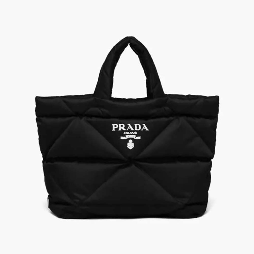 Front view of Prada Women Padded Re-Nylon Tote Bag-Black showcasing silhouette