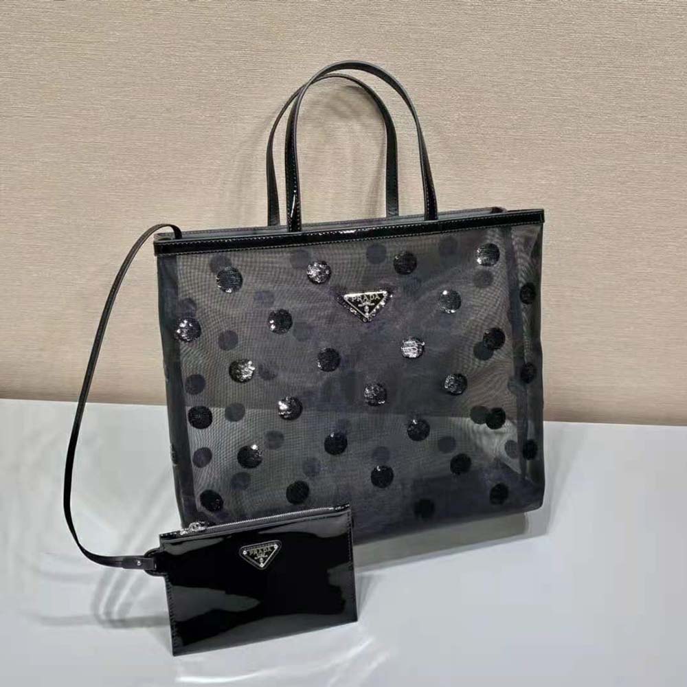 Prada Women Polka-Dot Mesh Tote Bag-Black - image 4