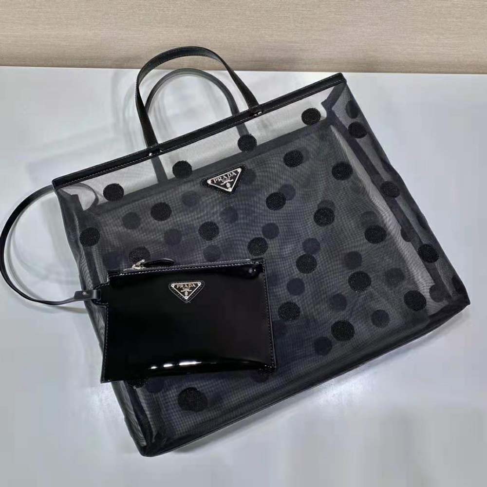 Prada Women Polka-Dot Mesh Tote Bag-Black - image 5