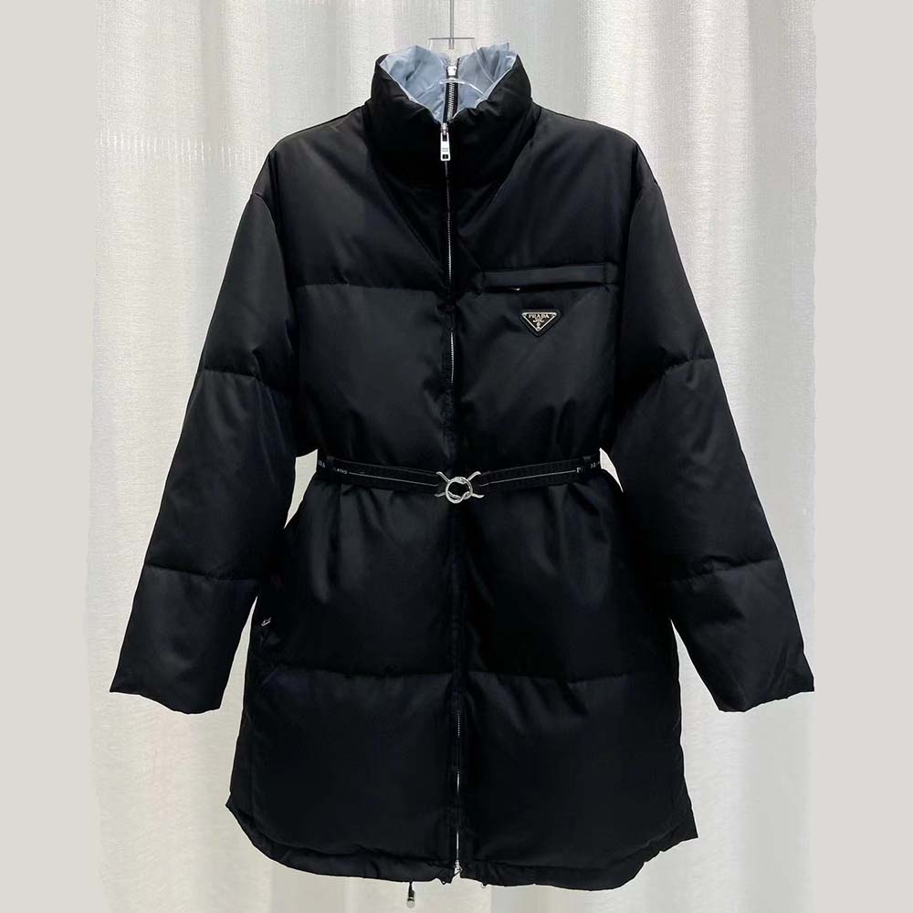 Front view of Prada Women Re-Nylon Gabardine Down Coat-Black