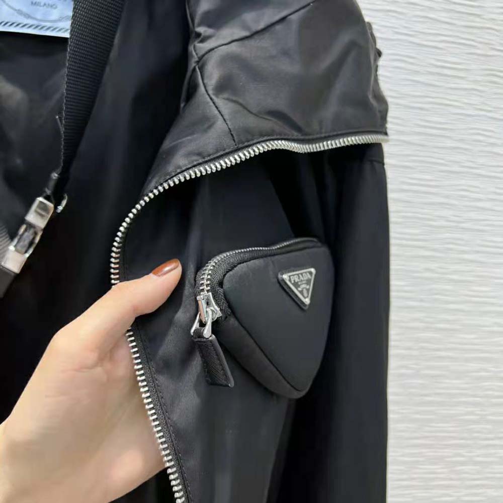 Prada Women Re-Nylon Hooded Blouson Jacket with Pouch-Black - image 9
