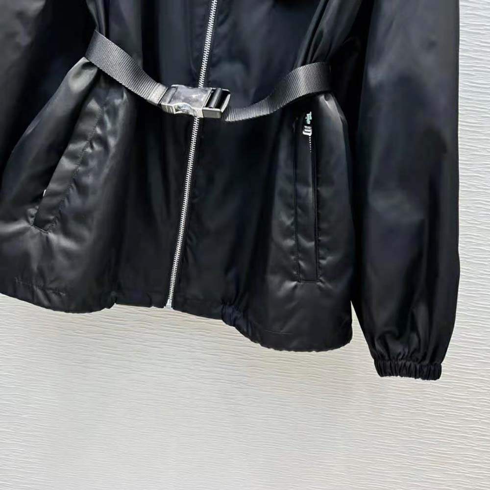 Prada Women Re-Nylon Hooded Blouson Jacket with Pouch-Black - image 8