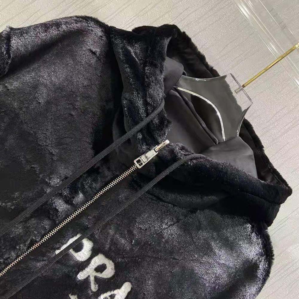 Prada Women Reversible Gabardine and Shearling Jacket-Black - image 4
