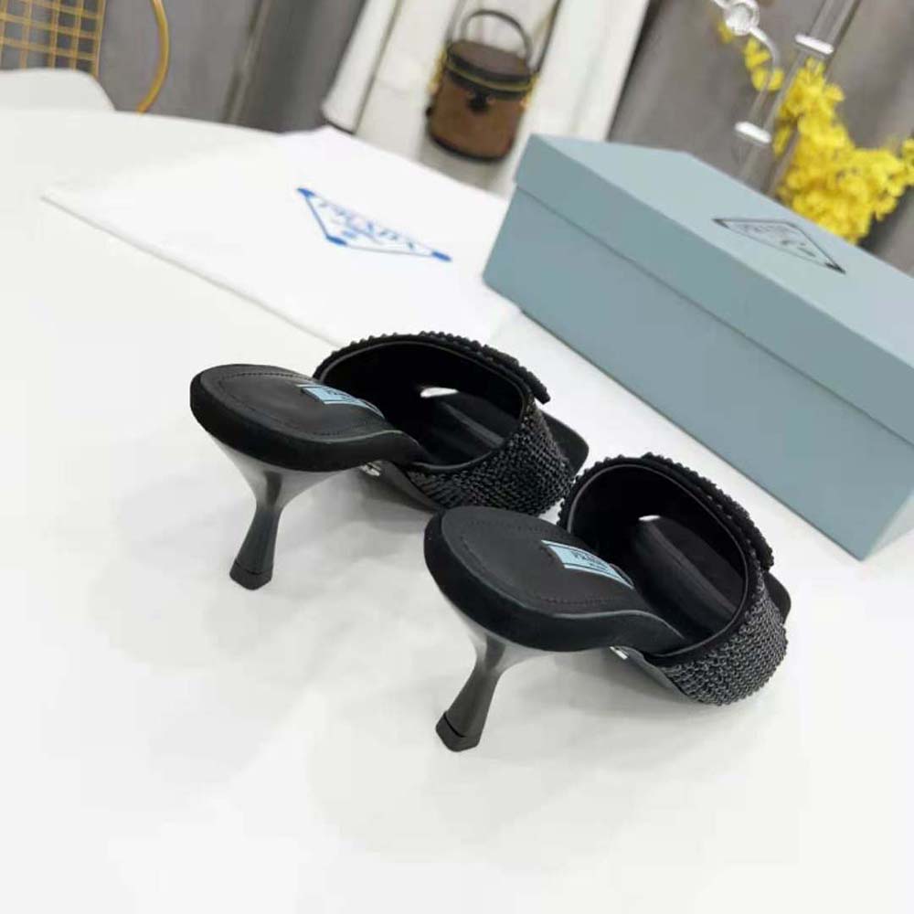 Prada Women Satin Sandals with Crystals-Black - image 4