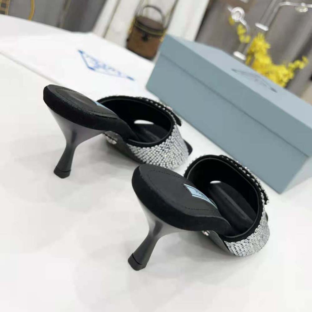 Prada Women Satin Sandals with Crystals-Silver - image 6