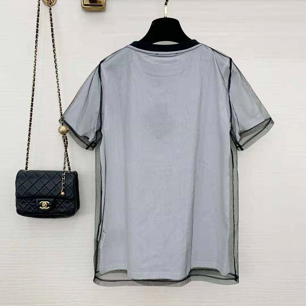 Side angle showing tulle layering on Prada Women Sequin-Embroidered T-shirt