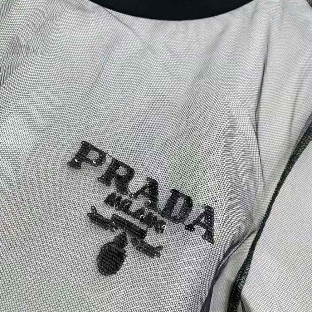 Prada Women Sequin-Embroidered Tulle and Jersey T-shirt-Black - image 6