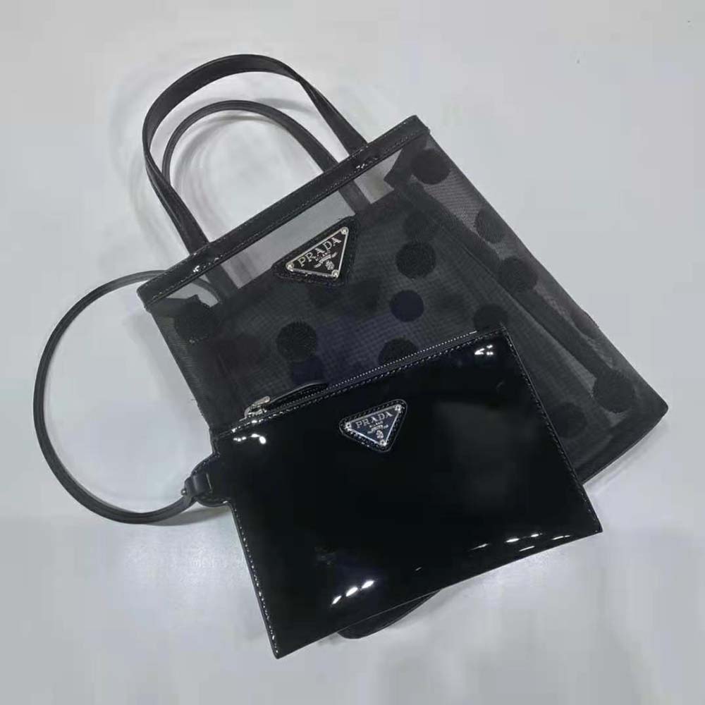 Prada Women Small Polka-Dot Mesh Tote Bag-Black - image 6