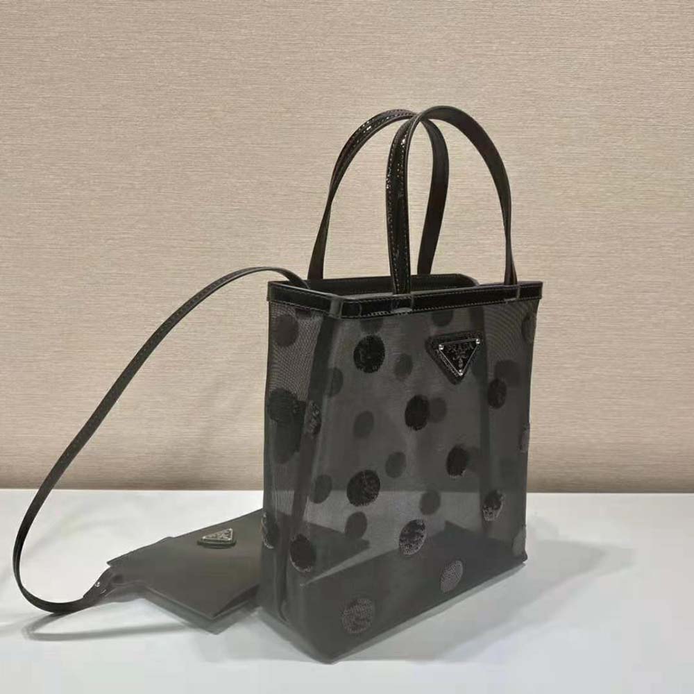 Prada Women Small Polka-Dot Mesh Tote Bag-Black - image 4