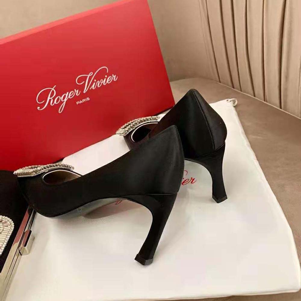 Roger Vivier Women Trompette Crystal Buckle Pumps in Satin - image 8