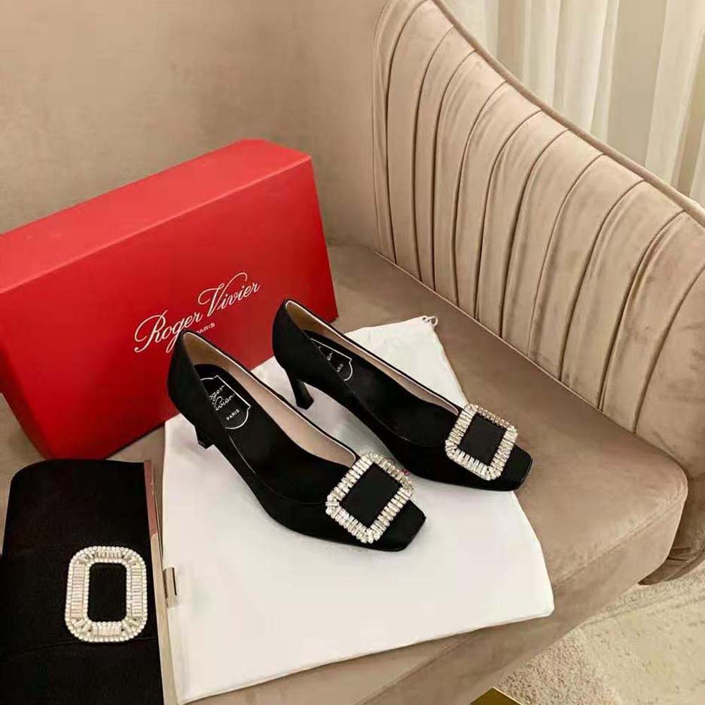 Roger Vivier Women Trompette Crystal Buckle Pumps in Satin - image 4