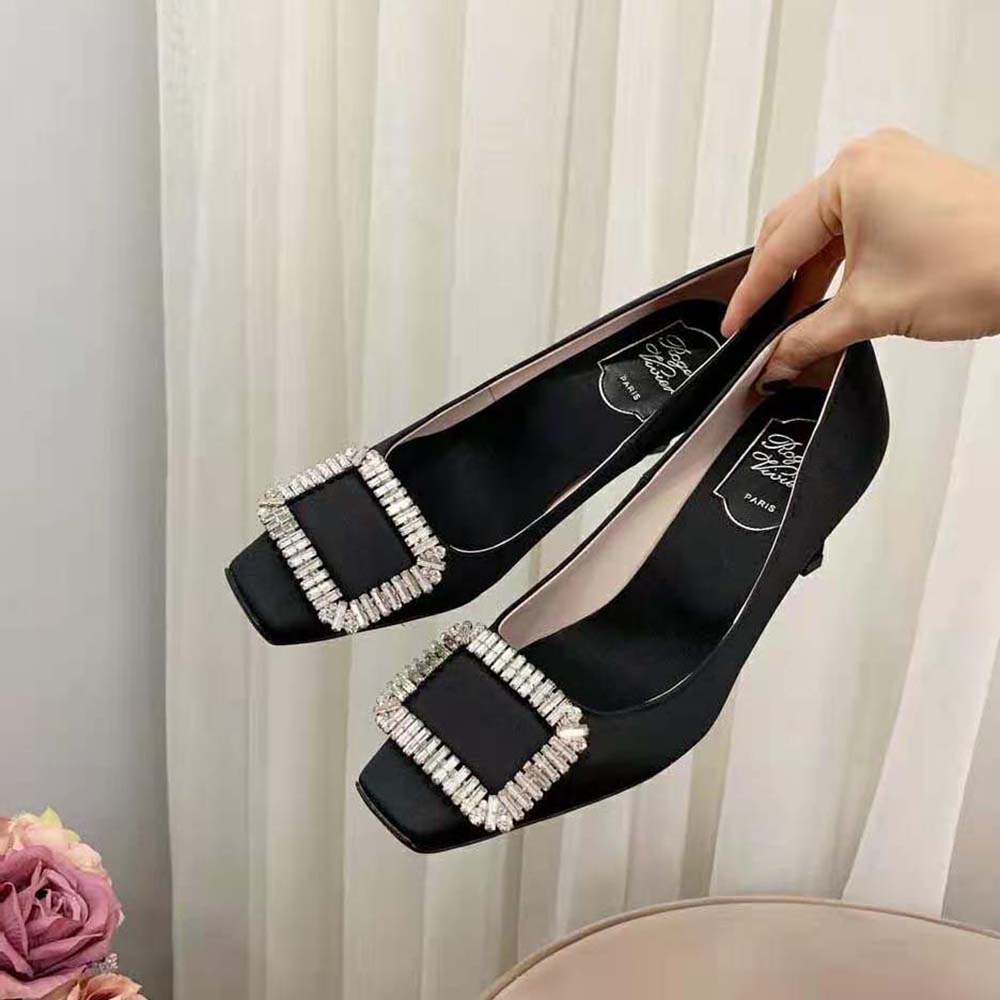Roger Vivier Women Trompette Crystal Buckle Pumps in Satin - image 6