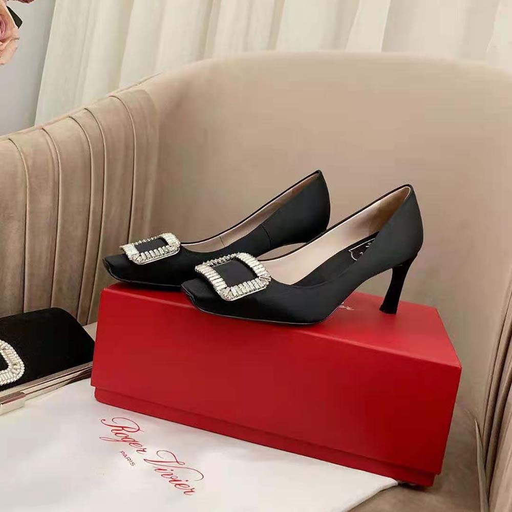 Roger Vivier Women Trompette Crystal Buckle Pumps in Satin - image 5
