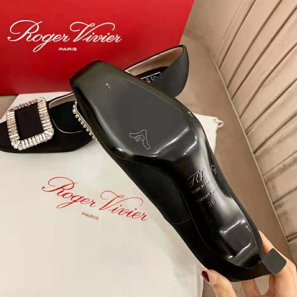 Roger Vivier Women Trompette Crystal Buckle Pumps in Satin - image 10