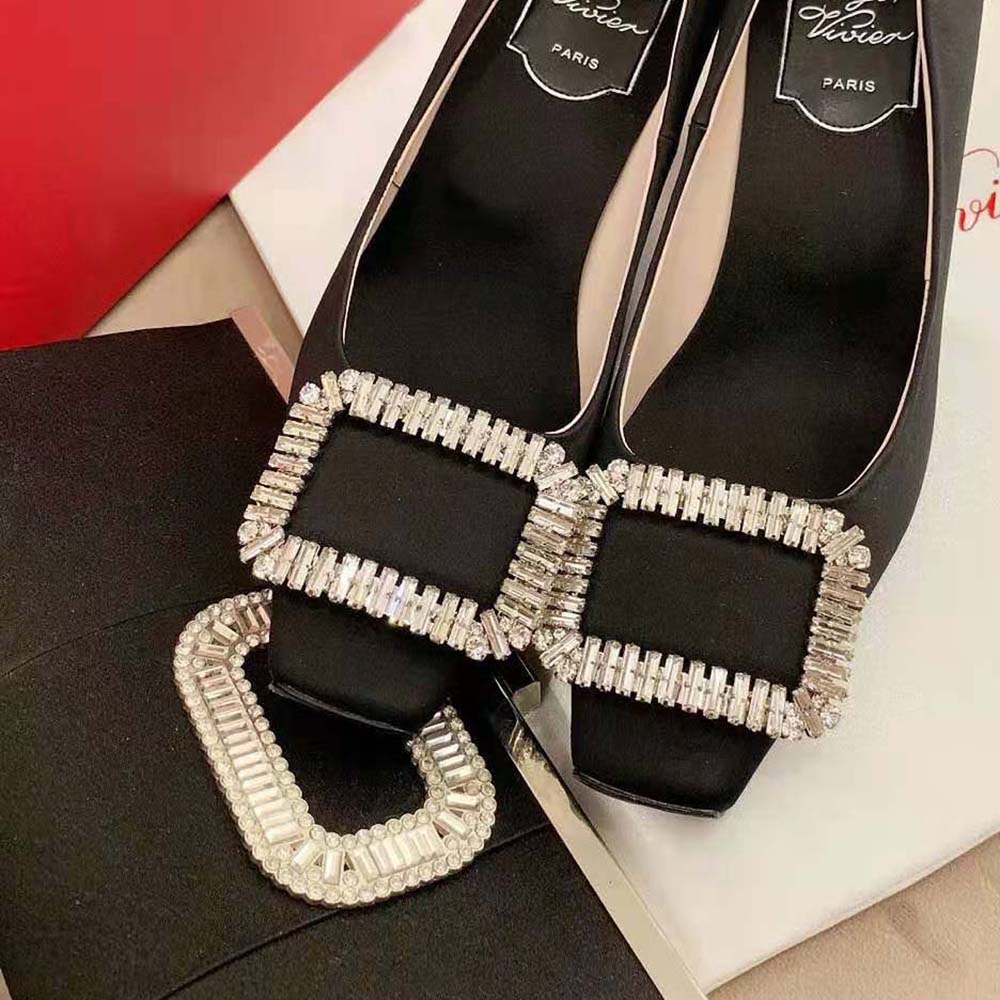 Roger Vivier Women Trompette Crystal Buckle Pumps in Satin - image 9