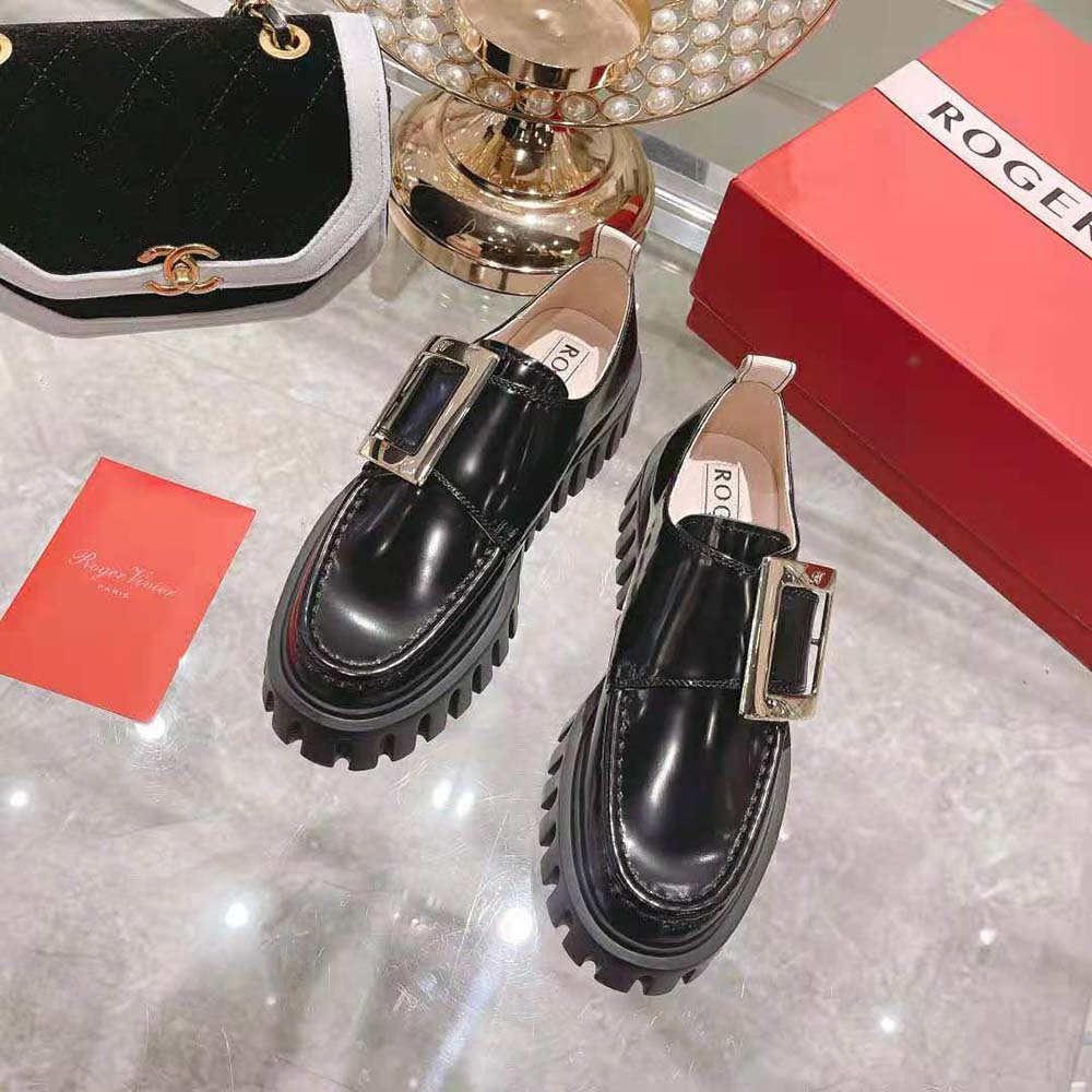 Roger Vivier Women Viv Go-Thick Metal Buckle Loafers in Patent Leather-Black - image 4