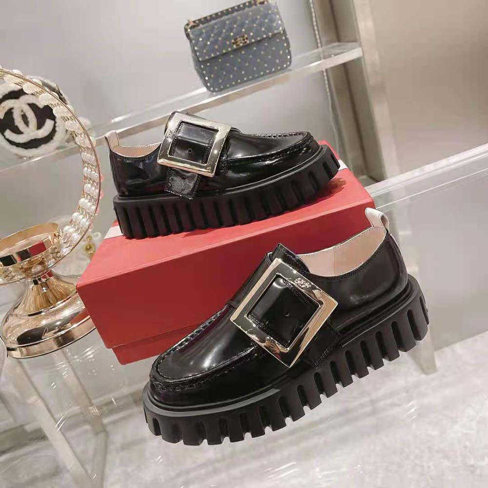 Roger Vivier Women Viv Go-Thick Metal Buckle Loafers in Patent Leather-Black - image 5