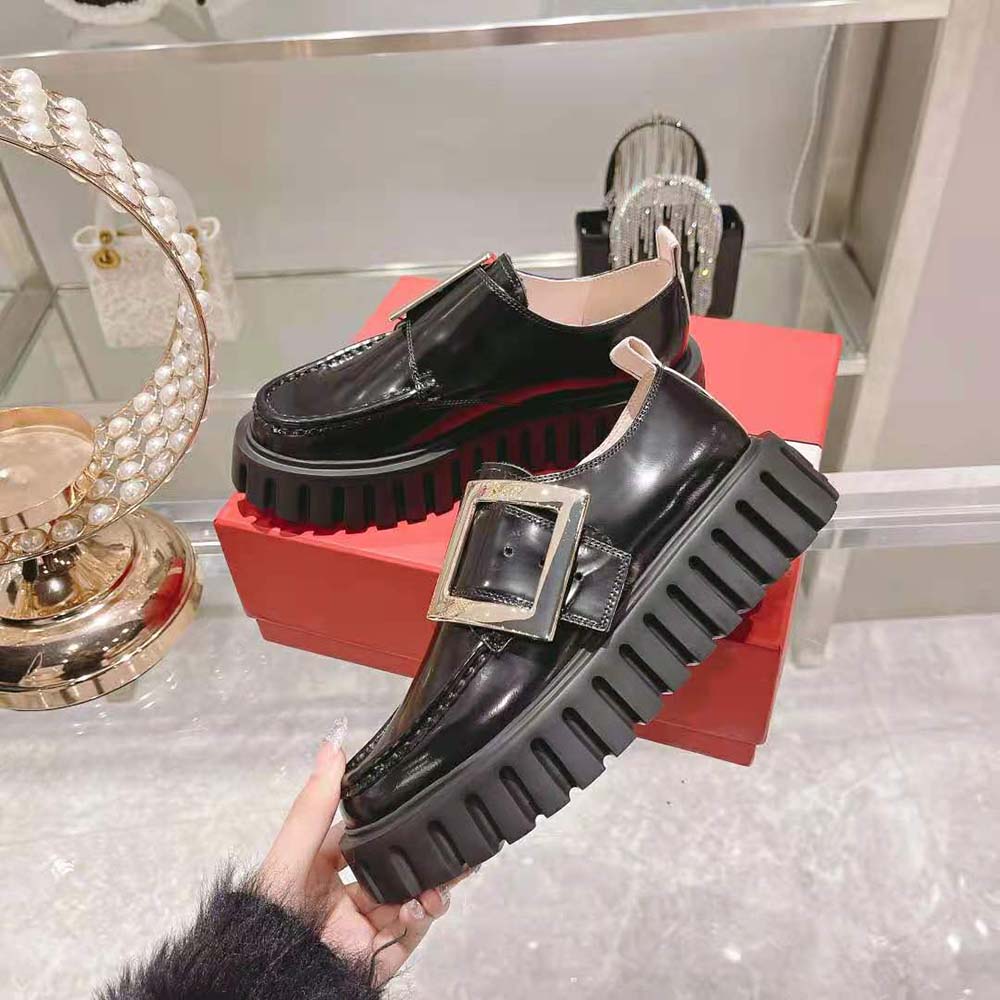 Roger Vivier Women Viv Go-Thick Metal Buckle Loafers in Patent Leather-Black - image 6