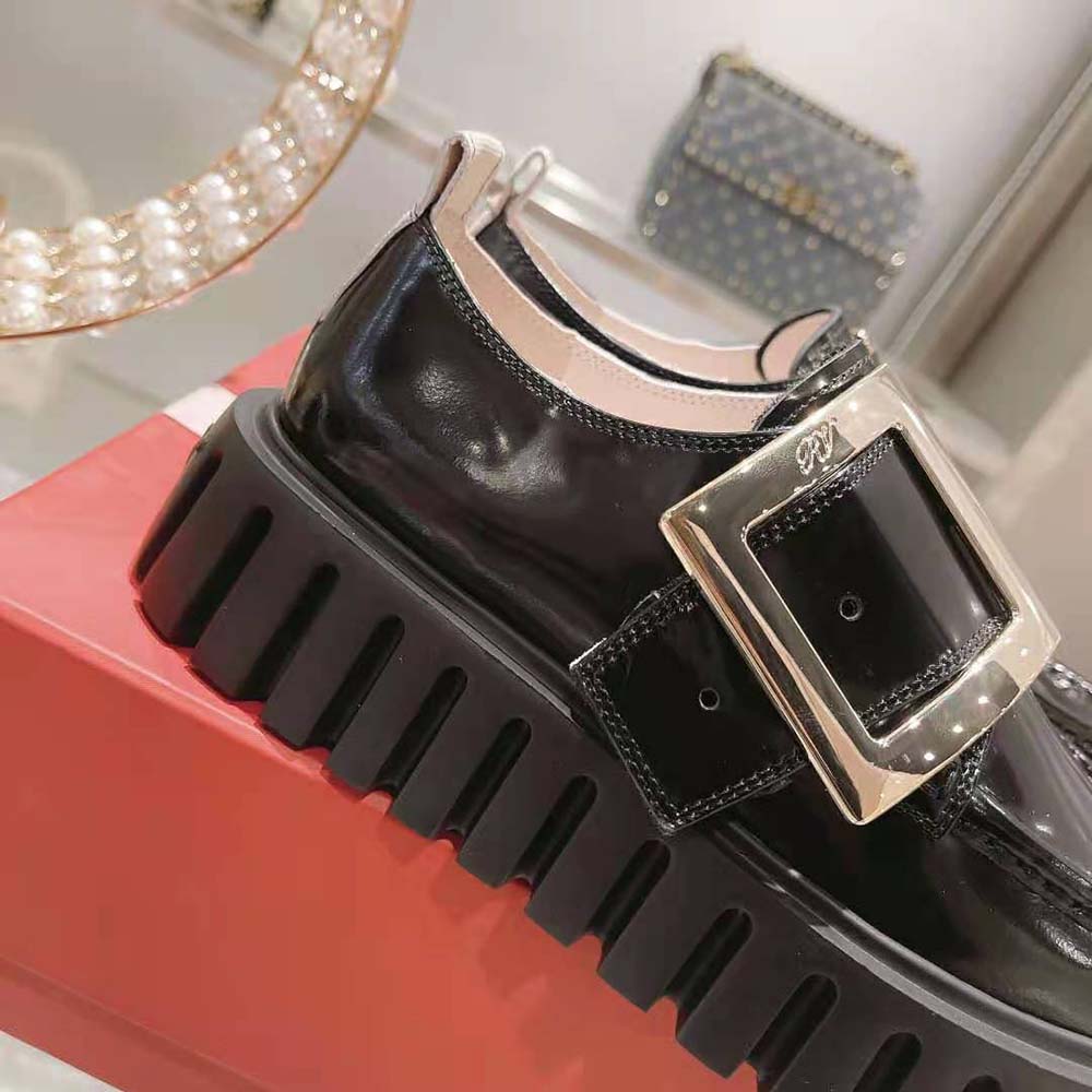 Roger Vivier Women Viv Go-Thick Metal Buckle Loafers in Patent Leather-Black - image 9
