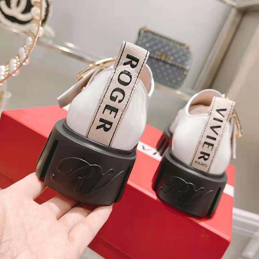 Roger Vivier Women Viv’ Go-Thick Metal Buckle Loafers in Patent Leather-White - image 8