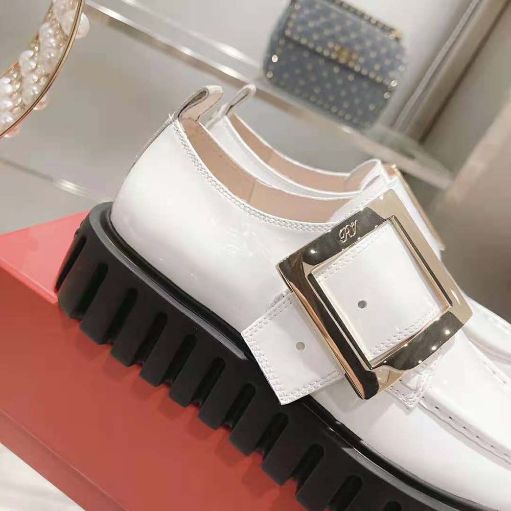 Roger Vivier Women Viv’ Go-Thick Metal Buckle Loafers in Patent Leather-White - image 10