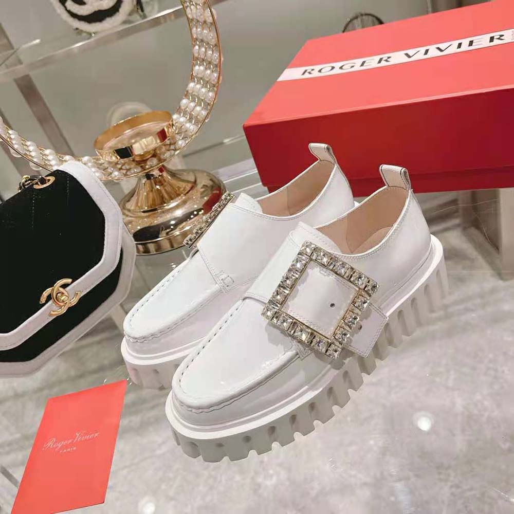 Top angle showing thick sole and slip-on design of Roger Vivier Viv’ Go-Thick Loafers