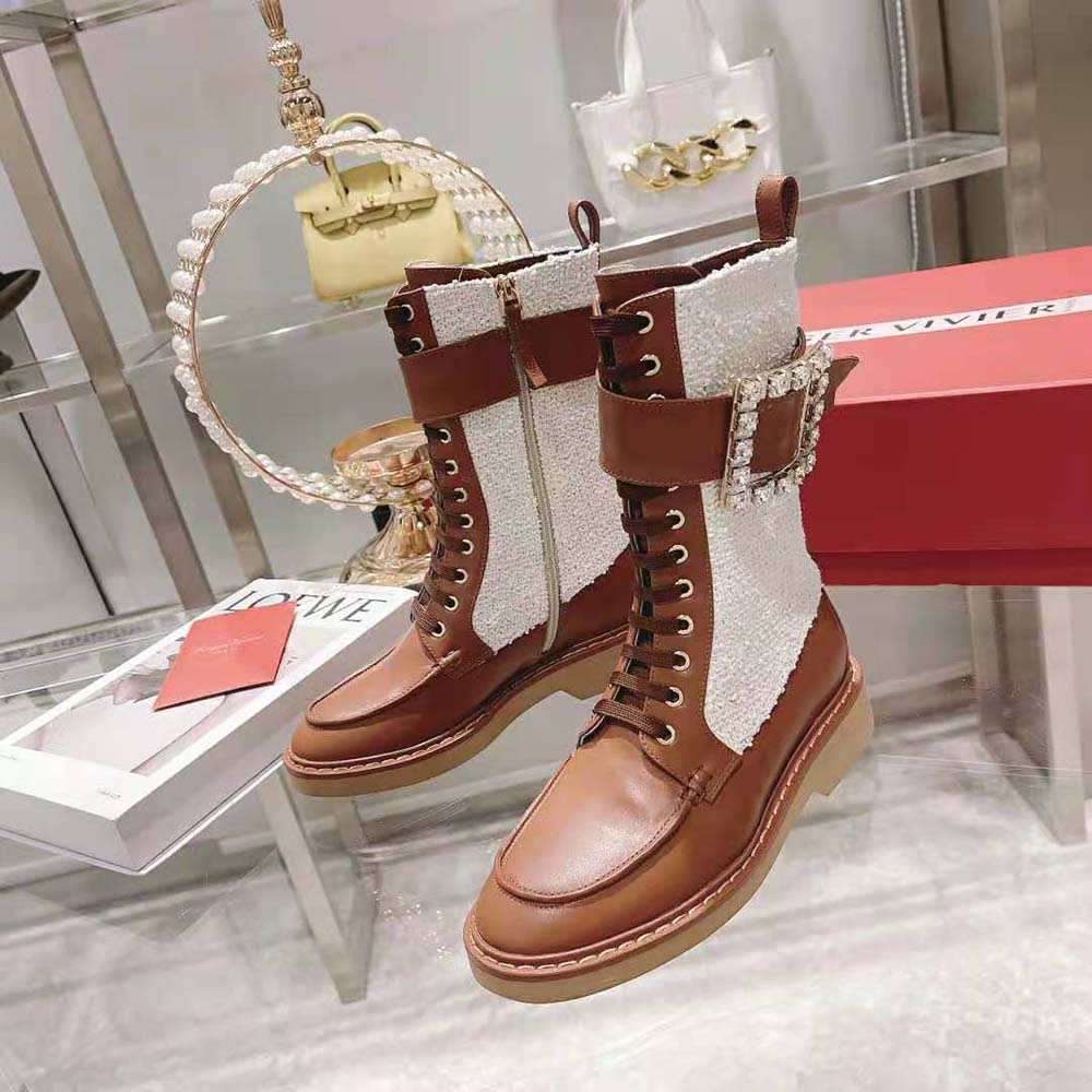 Roger Vivier Women Viv’ Rangers Strass Buckle Boots in Fabrics - image 4