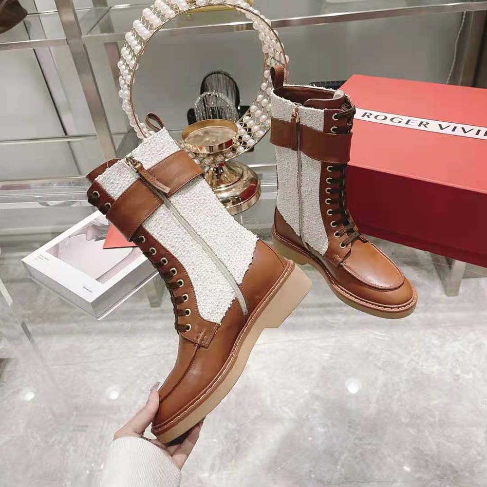 Roger Vivier Women Viv’ Rangers Strass Buckle Boots in Fabrics - image 6