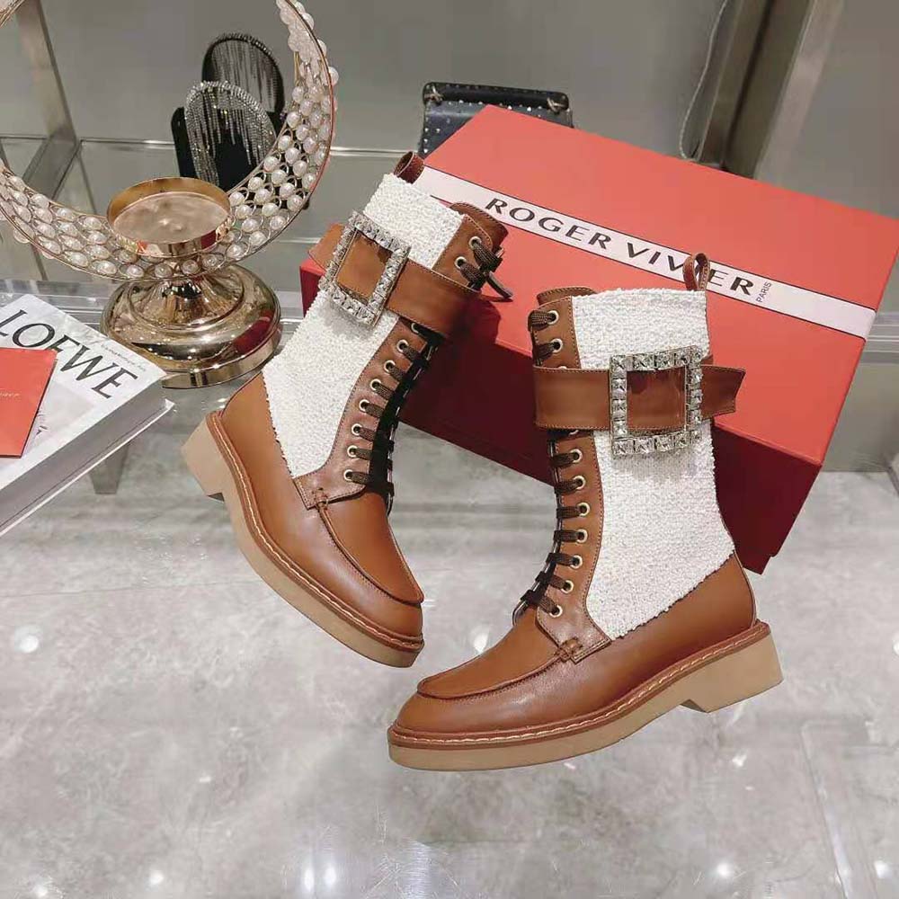 Roger Vivier Women Viv’ Rangers Strass Buckle Boots in Fabrics - image 5