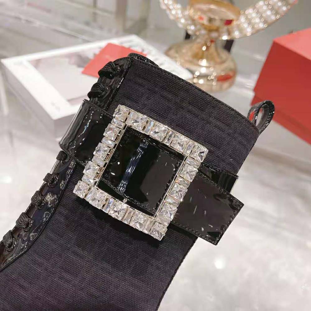Roger Vivier Women Viv’ Rangers Strass Buckle Boots in Fabrics-Black - image 9