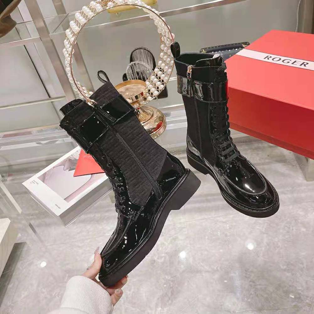 Roger Vivier Women Viv’ Rangers Strass Buckle Boots in Fabrics-Black - image 6