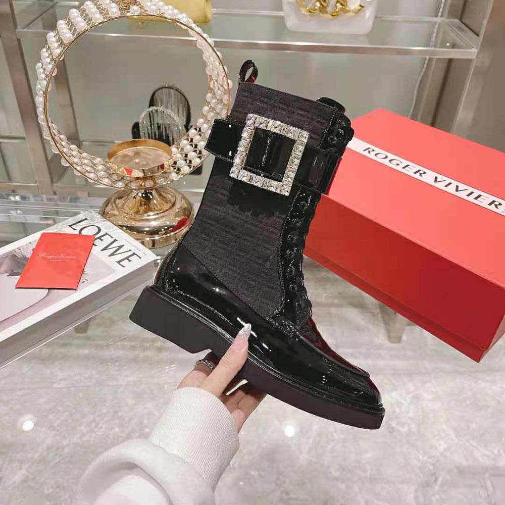 Roger Vivier Women Viv’ Rangers Strass Buckle Boots in Fabrics-Black - image 8