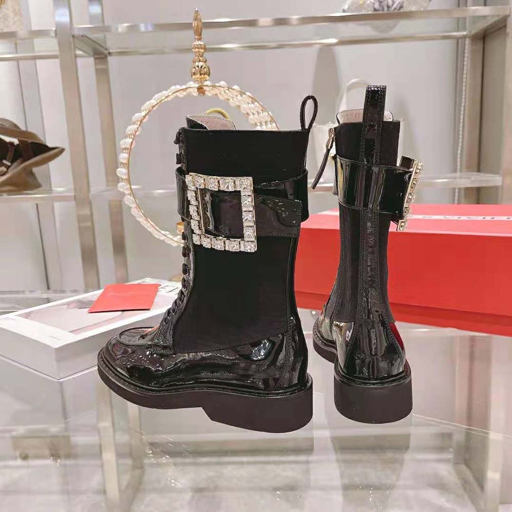 Roger Vivier Women Viv’ Rangers Strass Buckle Boots in Fabrics-Black - image 7