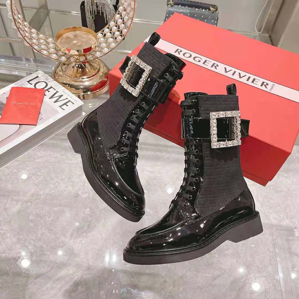 Roger Vivier Women Viv’ Rangers Strass Buckle Boots in Fabrics-Black - image 5