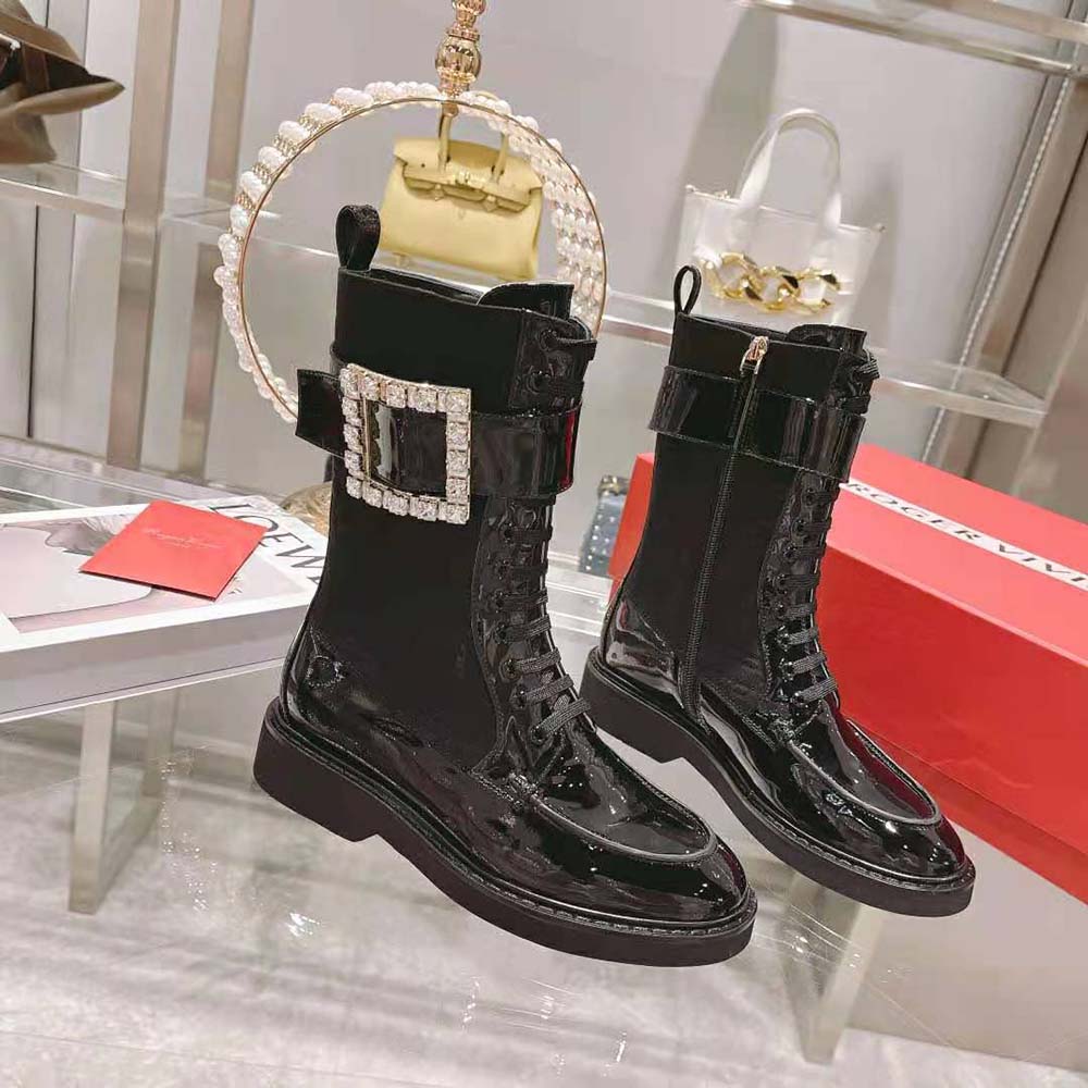 Roger Vivier Women Viv’ Rangers Strass Buckle Boots in Fabrics-Black - image 4