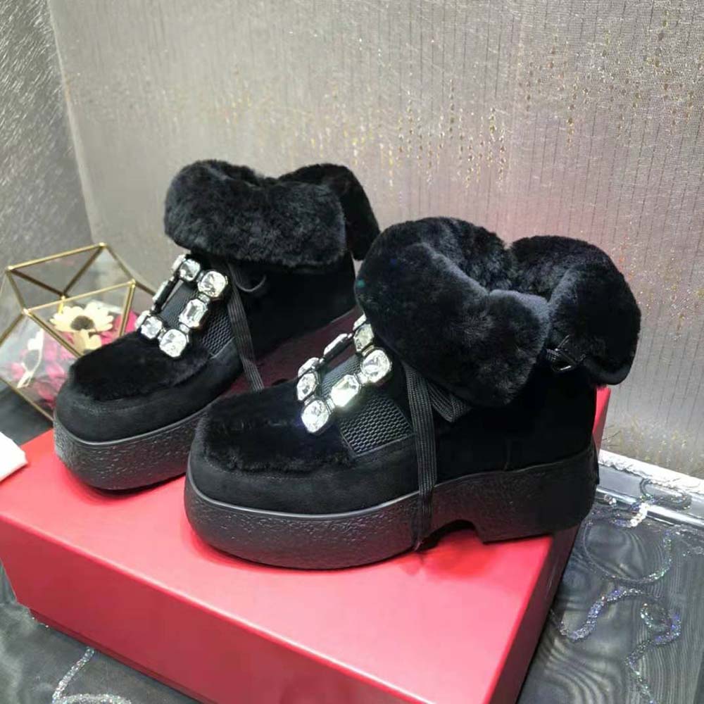 Roger Vivier Women Viv’ Rangers Strass Buckle Flatform Booties in Suede-Black - image 7