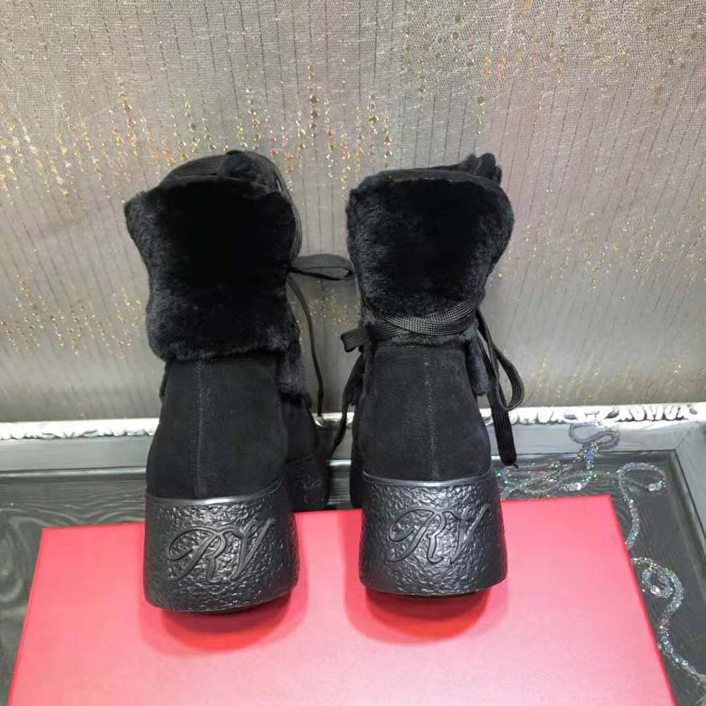 Roger Vivier Women Viv’ Rangers Strass Buckle Flatform Booties in Suede-Black - image 10