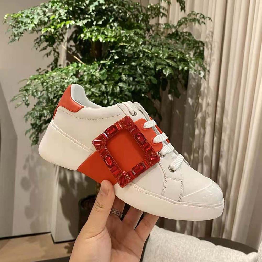 Roger Vivier Women Viv Skate Strass Buckle Sneakers in Soft Leather-Red - image 7